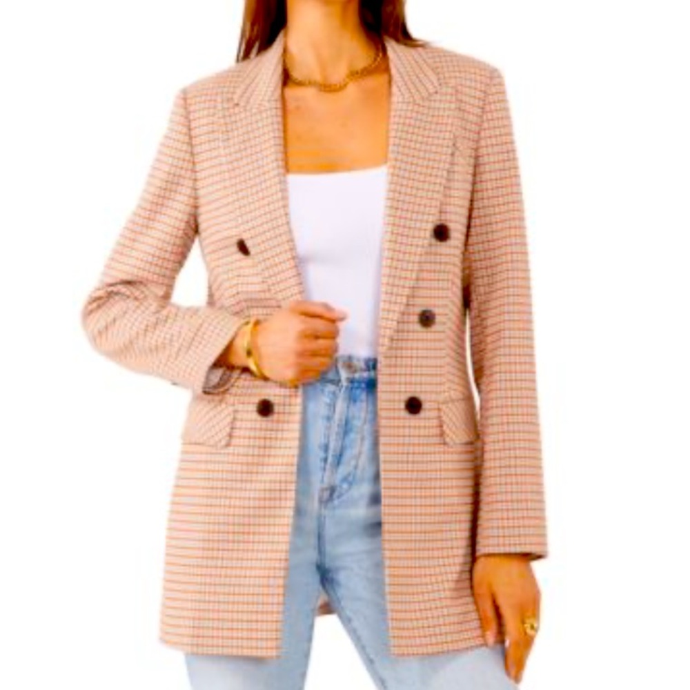 1. State Women’s Long Double‑Breasted Relaxed Blazer Jacket – Brown/Gray Size 14